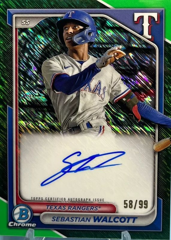 Sebastian Walcott 2024 Bowman #CPA-SW Chrome Prospect Auto - Green Shimmer Refractor /99 PSA 9