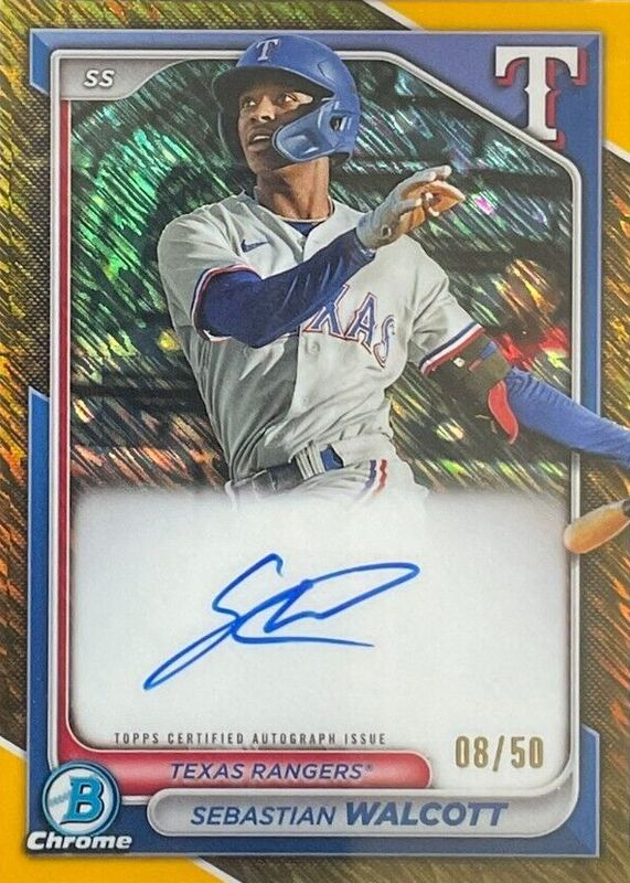 Sebastian Walcott 2024 Bowman #CPA-SW Chrome Prospect Auto - Gold Shimmer Refractor /50 PSA 10