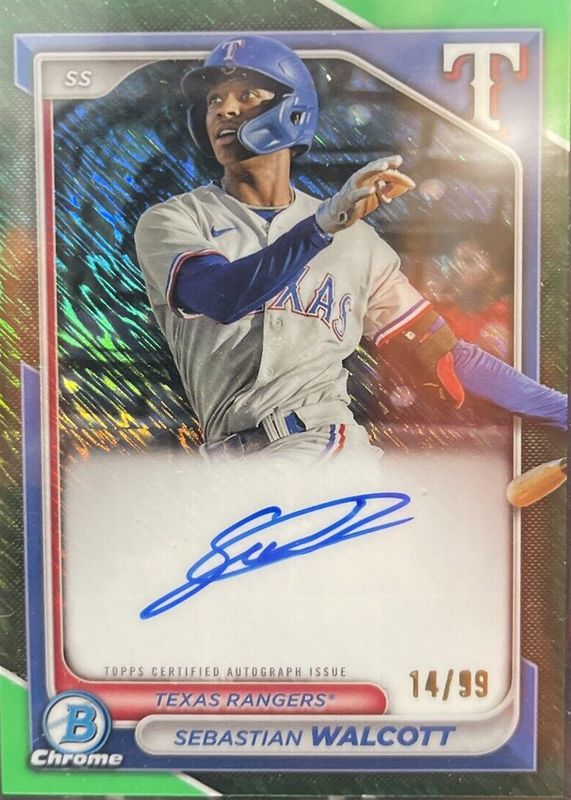 Sebastian Walcott 2024 Bowman #CPA-SW Chrome Prospect Auto - Green Grass Refractor /99 RAW