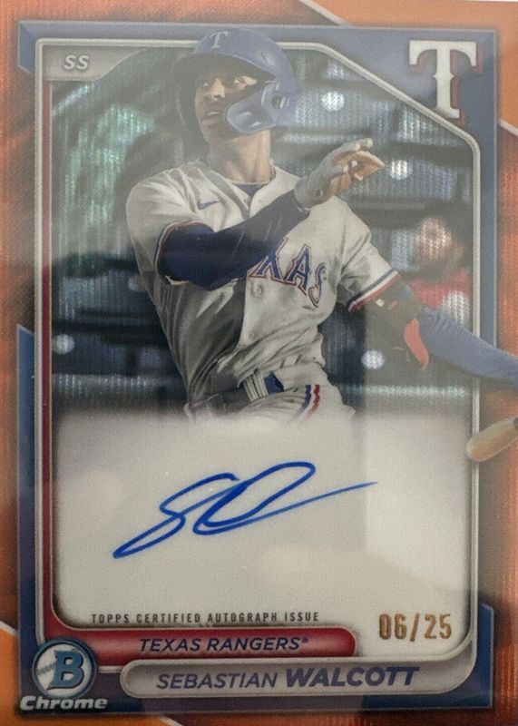 Sebastian Walcott 2024 Bowman #CPA-SW Chrome Prospect Auto - Orange Wave Refractor /25 RAW