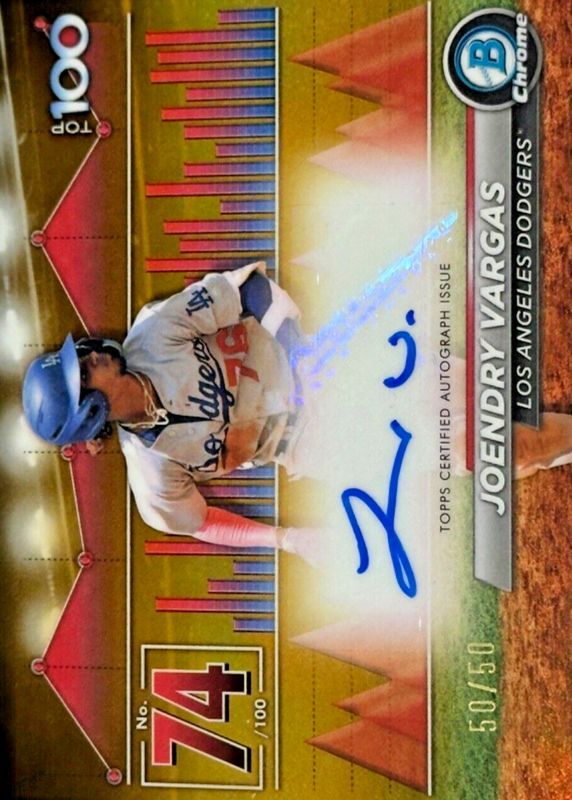 Joendry Vargas 2024 Bowman #BTPA-74 Bowman Scouts' Top 100 Autographs - Gold Refractor /50 RAW