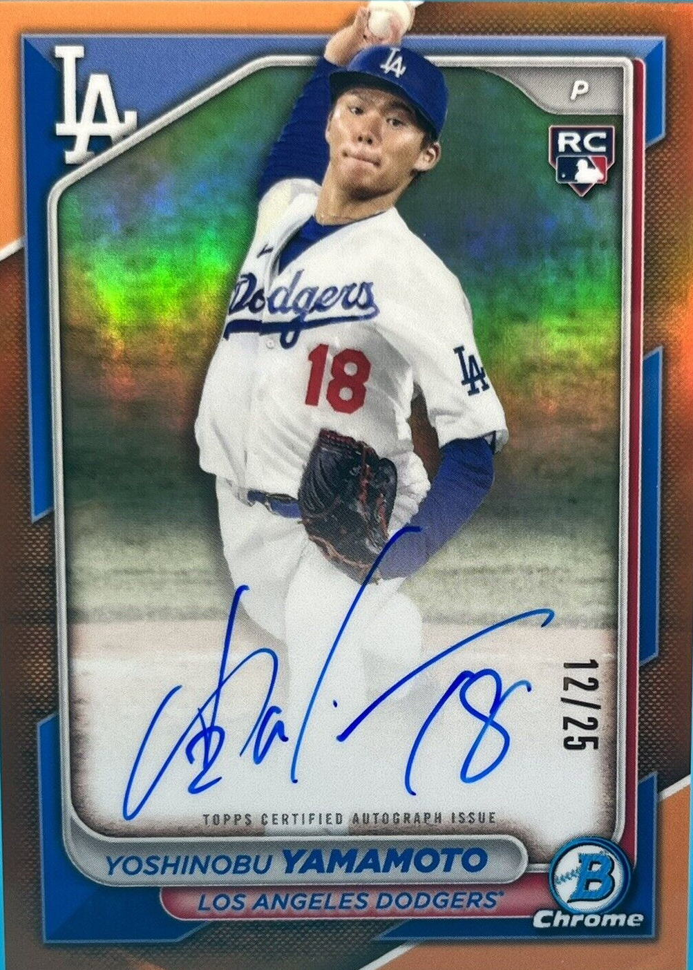 Yoshinobu Yamamoto 2024 Bowman #CRA-YY Chrome Rookie Auto - Orange