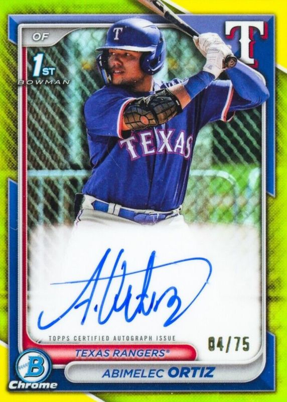 Abimelec Ortiz 2024 Bowman #CPA-AO Chrome Prospect Auto - Yellow Refractor /75 (1st) SGC 9.5