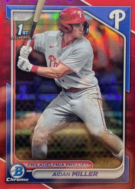 Aidan Miller 2024 Bowman #BCP-27 Chrome Prospects - Red Refractor /5 (1st) RAW