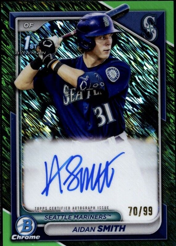 Aidan Smith 2024 Bowman #CPA-ASM Chrome Prospect Auto - Green Shimmer Refractor /99 (1st) RAW