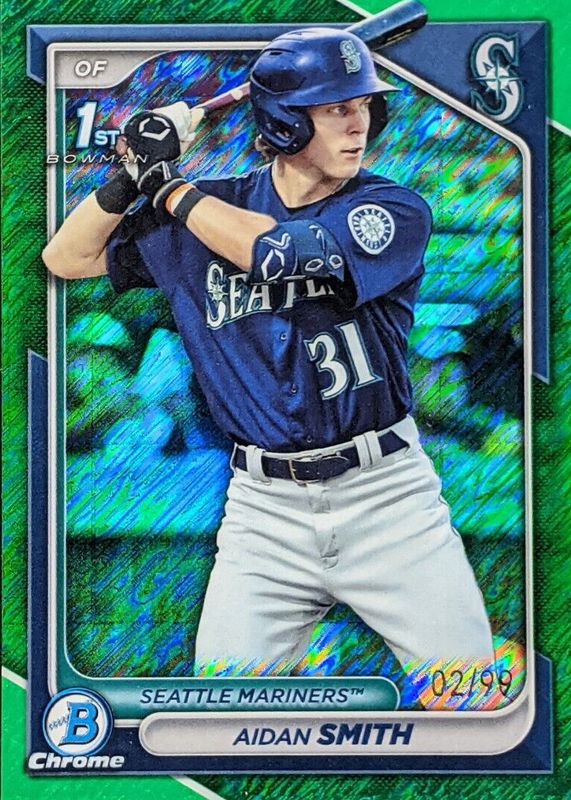 Aidan Smith 2024 Bowman #BCP-45 Chrome Prospects - Green Shimmer Refractor /99 (1st) PSA 10