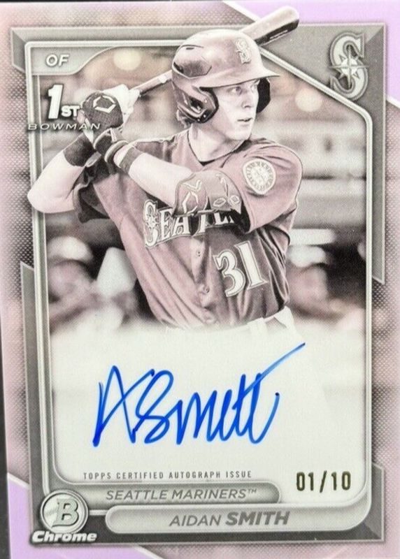 Aidan Smith 2024 Bowman #CPA-ASM Chrome Prospect Auto - Pearl Refractor /10 (1st) PSA 10