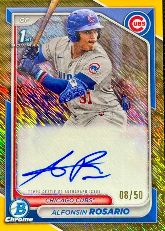 Alfonsin Rosario 2024 Bowman #CPA-ARO Chrome Prospect Auto - Gold Shimmer Refractor /50 (1st) PSA 10