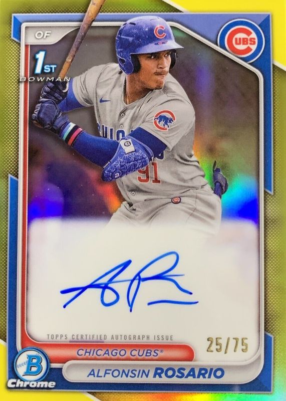 Alfonsin Rosario 2024 Bowman #CPA-ARO Chrome Prospect Auto - Yellow Refractor /75 (1st) PSA 10