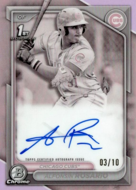 Alfonsin Rosario 2024 Bowman #CPA-ARO Chrome Prospect Auto - Pearl Refractor /10 (1st) RAW