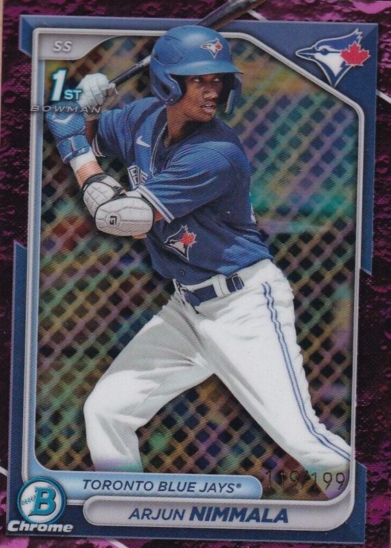 Arjun Nimmala 2024 Bowman #BCP-142 Chrome Prospects - Fuchsia Lunar Crater Refractor /199 (1st) BGS 10 PRISTINE