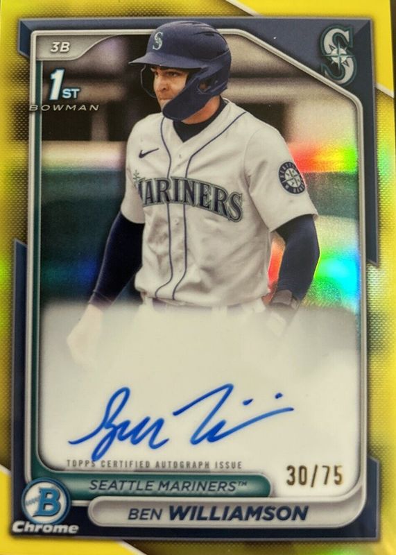 Ben Williamson 2024 Bowman #CPA-BWI Chrome Prospect Auto - Yellow Refractor /75 (1st) SGC 9