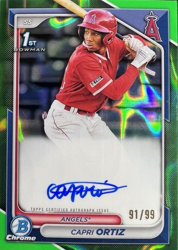 Capri Ortiz 2024 Bowman #CPA-CO Chrome Prospect Auto - Green Lava Refractor /99 (1st) RAW