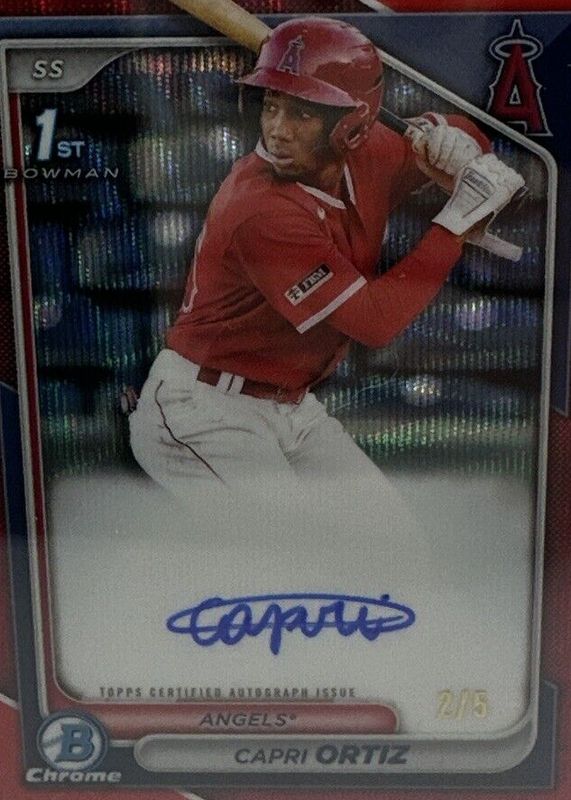 Capri Ortiz 2024 Bowman #CPA-CO Chrome Prospect Auto - Red Wave Refractor /5 (1st) RAW