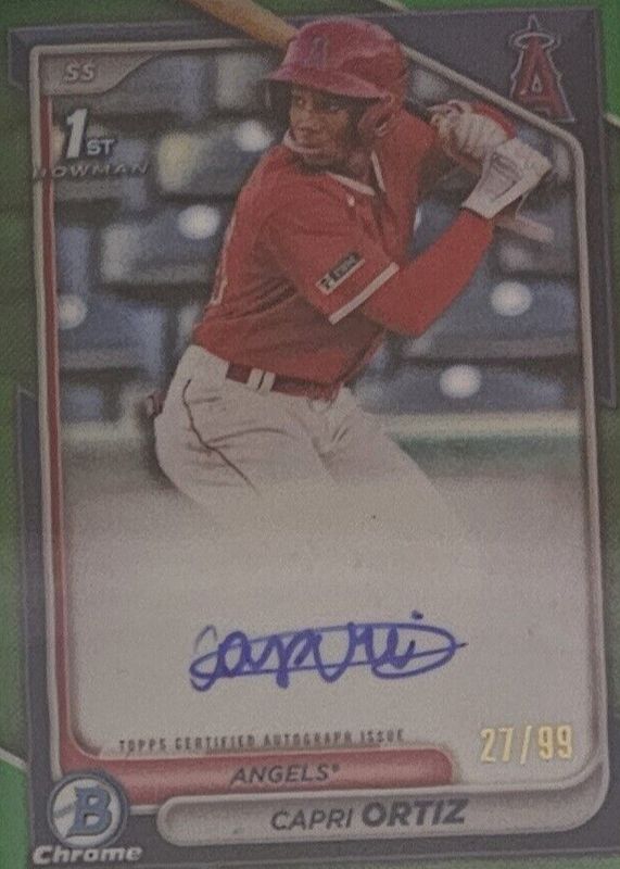 Capri Ortiz 2024 Bowman #CPA-CO Chrome Prospect Auto - Green Shimmer Refractor /99 (1st) PSA 10