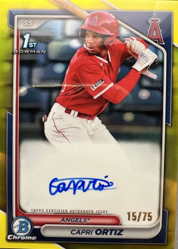 Capri Ortiz 2024 Bowman #CPA-CO Chrome Prospect Auto - Yellow Refractor /75 (1st) RAW