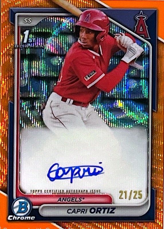 Capri Ortiz 2024 Bowman #CPA-CO Chrome Prospect Auto - Orange Wave Refractor /25 (1st) RAW