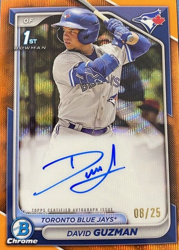 David Guzman 2024 Bowman #CPA-DGN Chrome Prospect Auto - Orange Refractor /25 (1st) RAW