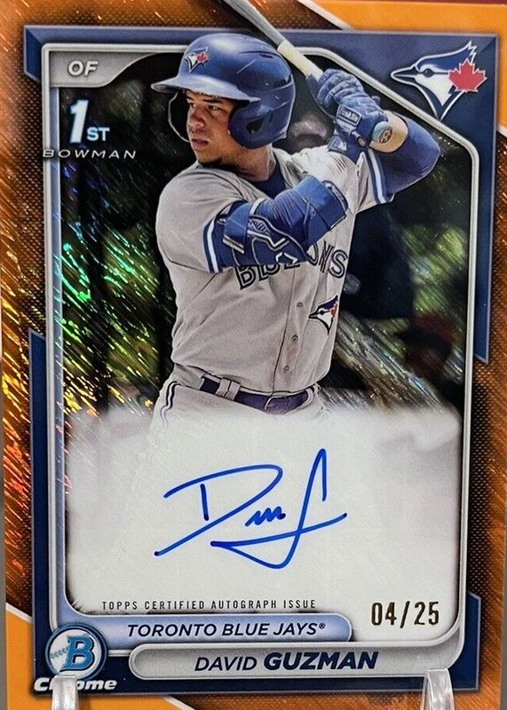David Guzman 2024 Bowman #CPA-DGN Chrome Prospect Auto - Orange Shimmer Refractor /25 (1st) RAW