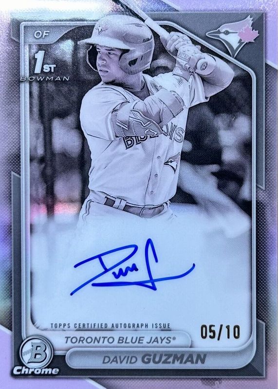 David Guzman 2024 Bowman #CPA-DGN Chrome Prospect Auto - Pearl Refractor /10 (1st) RAW