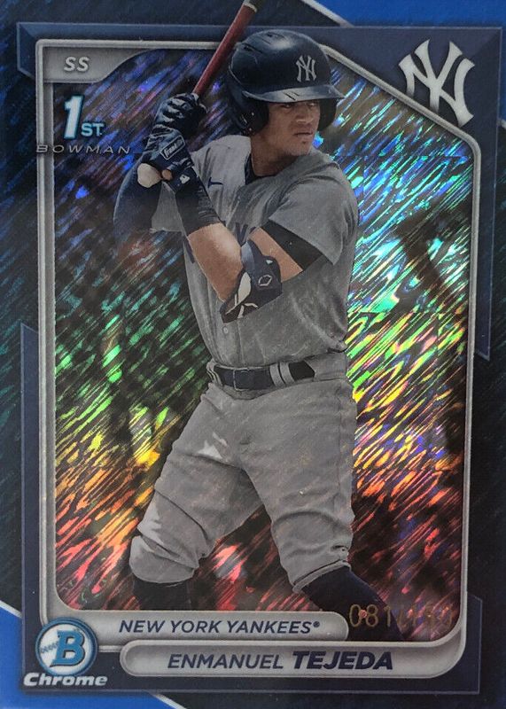 Enmanuel Tejeda 2024 Bowman #BCP-103 Chrome Prospects - Blue Shimmer Refractor /150 (1st) RAW