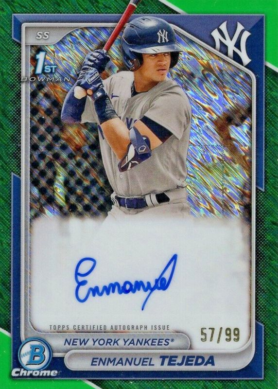 Enmanuel Tejeda 2024 Bowman #CPA-ETE Chrome Prospect Auto - Green Shimmer Refractor /99 (1st) RAW