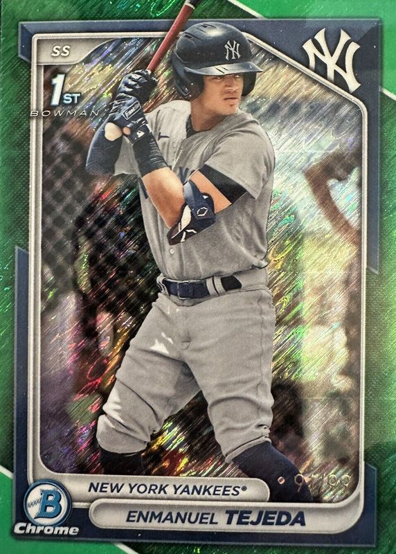 Enmanuel Tejeda 2024 Bowman #BCP-103 Chrome Prospects - Green Shimmer Refractor /99 (1st) RAW