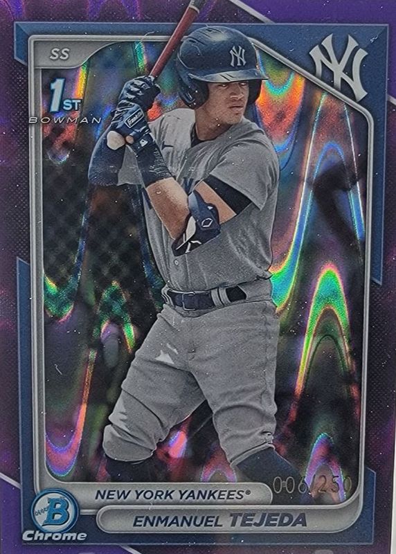 Enmanuel Tejeda 2024 Bowman #BCP-103 Chrome Prospects - Purple RayWave Refractor /250 (1st) RAW