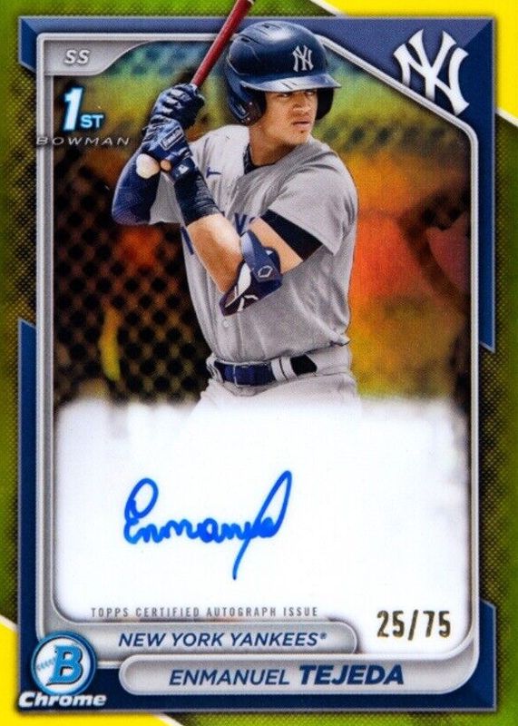 Enmanuel Tejeda 2024 Bowman #CPA-ETE Chrome Prospect Auto - Yellow Refractor /75 (1st) RAW