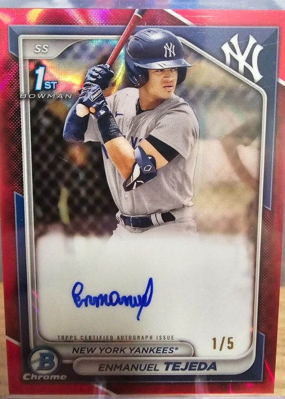 Enmanuel Tejeda 2024 Bowman #CPA-ETE Chrome Prospect Auto - Red Lava Refractor /5 (1st) RAW