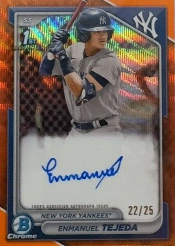 Enmanuel Tejeda 2024 Bowman #CPA-ETE Chrome Prospect Auto - Orange Wave Refractor /25 (1st) RAW