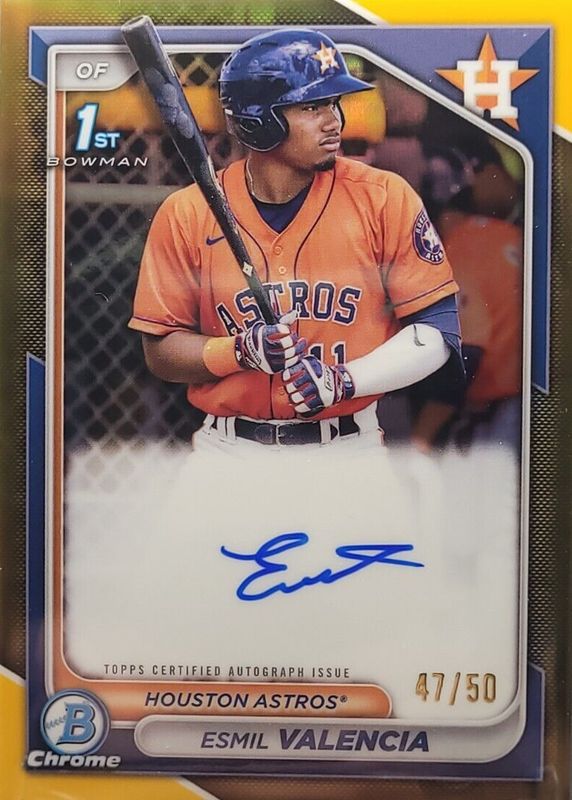 Esmil Valencia 2024 Bowman #CPA-EVI Chrome Prospect Auto - Gold Refractor /50 (1st) RAW