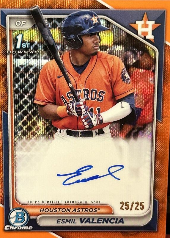 Esmil Valencia 2024 Bowman #CPA-EVI Chrome Prospect Auto - Orange Refractor /25 (1st) RAW