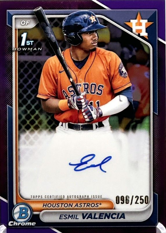 Esmil Valencia 2024 Bowman #CPA-EVI Chrome Prospect Auto - Purple Refractor /250 (1st) RAW