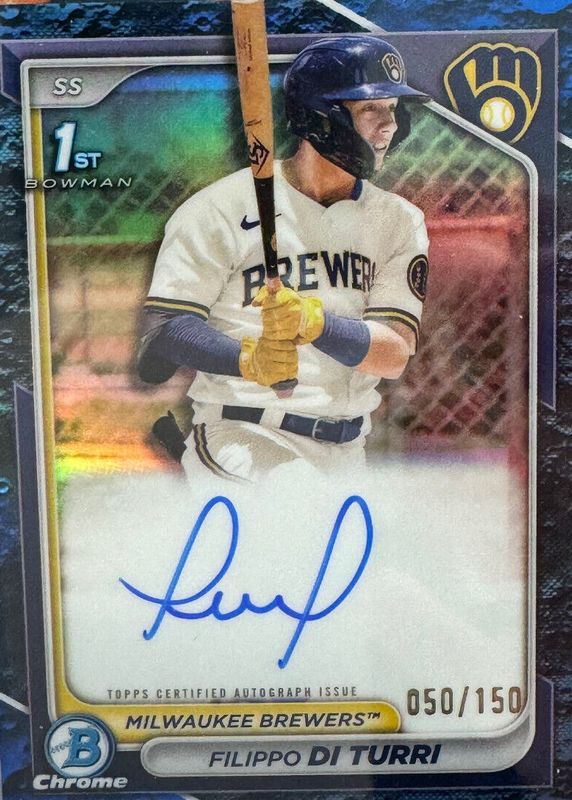 Filippo Di Turi 2024 Bowman #CPA-FDI Chrome Prospect Auto - Blue Lunar Crater Refractor /150 (1st) PSA 10