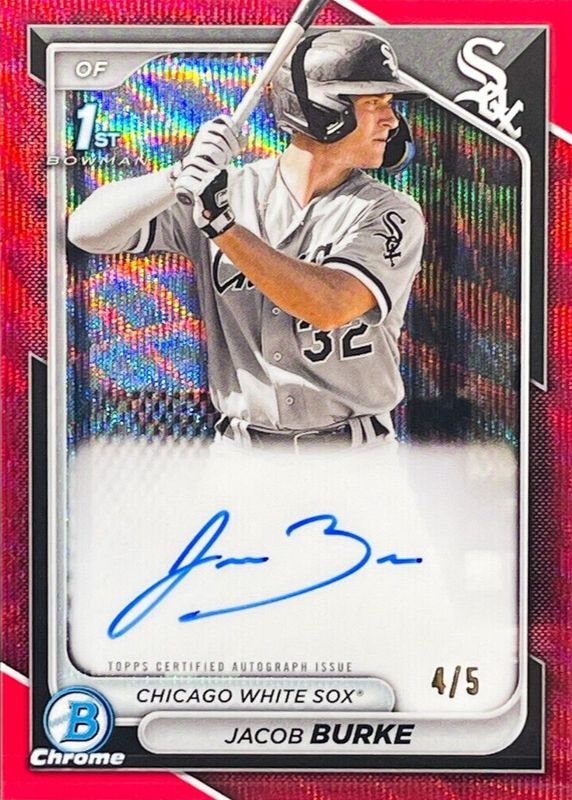 Jacob Burke 2024 Bowman #CPA-JB Chrome Prospect Auto - Red Wave Refractor /5 (1st) RAW