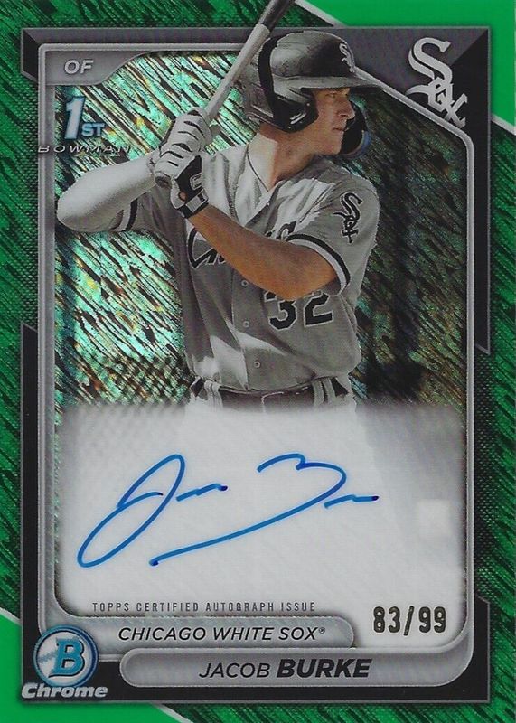 Jacob Burke 2024 Bowman #CPA-JB Chrome Prospect Auto - Green Shimmer Refractor /99 (1st) RAW