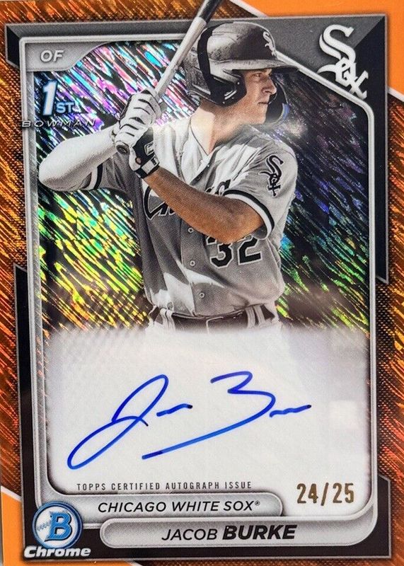 Jacob Burke 2024 Bowman #CPA-JB Chrome Prospect Auto - Orange Shimmer Refractor /25 (1st) RAW