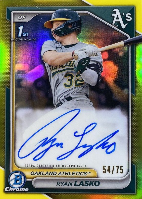 Ryan Lasko 2024 Bowman #CPA-RLAS Chrome Prospect Auto - Yellow Refractor /75 (1st) RAW