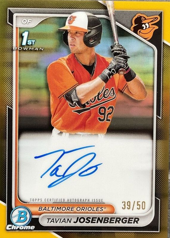 Tavian Josenberger 2024 Bowman #CPA-TJ Chrome Prospect Auto - Gold Refractor /50 (1st) RAW