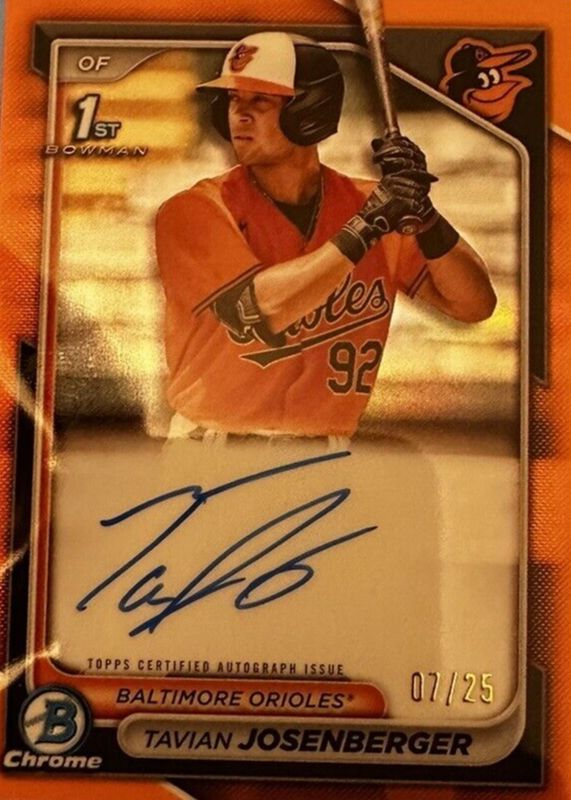 Tavian Josenberger 2024 Bowman #CPA-TJ Chrome Prospect Auto - Orange Refractor /25 (1st) RAW