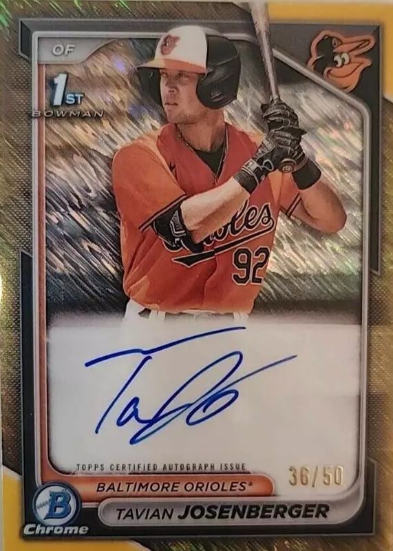 Tavian Josenberger 2024 Bowman #CPA-TJ Chrome Prospect Auto - Gold Shimmer Refractor /50 (1st) RAW