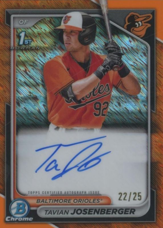 Tavian Josenberger 2024 Bowman #CPA-TJ Chrome Prospect Auto - Orange Shimmer Refractor /25 (1st) RAW