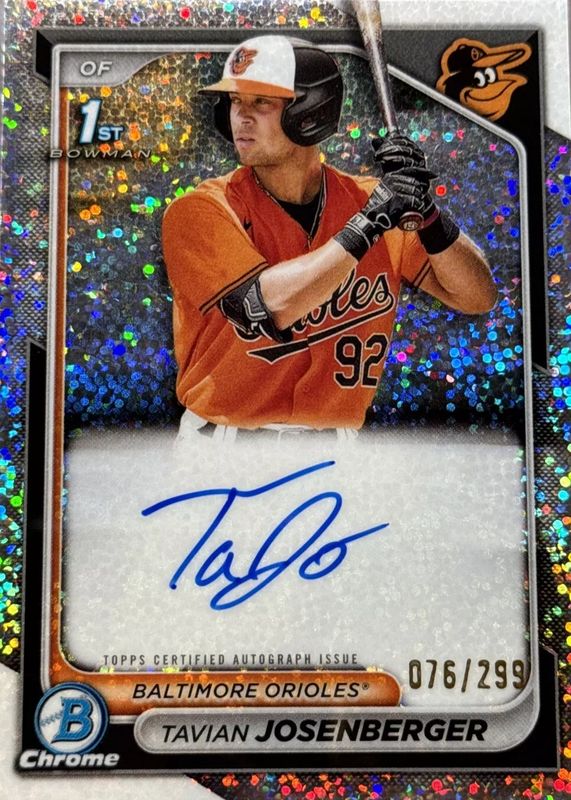 Tavian Josenberger 2024 Bowman #CPA-TJ Chrome Prospect Auto - Speckle Refractor /299 (1st) RAW