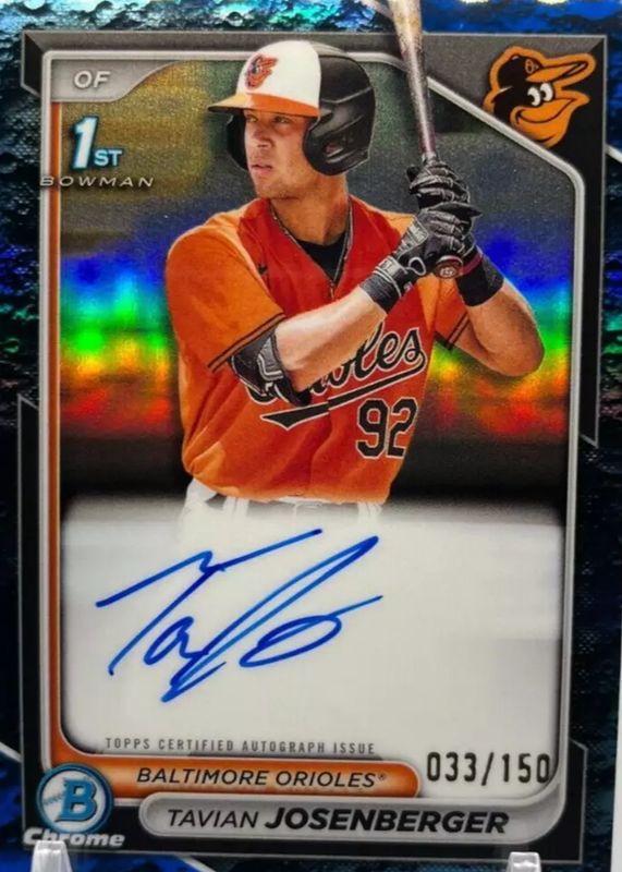 Tavian Josenberger 2024 Bowman #CPA-TJ Chrome Prospect Auto - Blue Lunar Crater Refractor /150 (1st) RAW