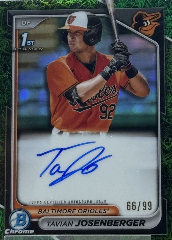 Tavian Josenberger 2024 Bowman #CPA-TJ Chrome Prospect Auto - Green Grass Refractor /99 (1st) RAW