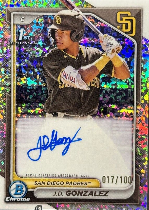 JD Gonzalez 2024 Bowman #CPA-JGO Chrome Prospect Auto - Mini-Diamond Refractor /100 (1st) PSA 10