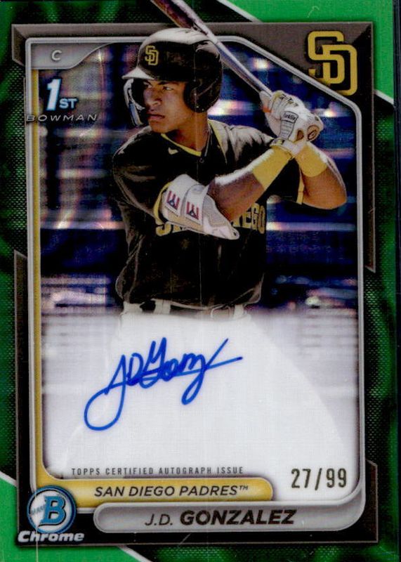 JD Gonzalez 2024 Bowman #CPA-JGO Chrome Prospect Auto - Green Lava Refractor /99 (1st) RAW