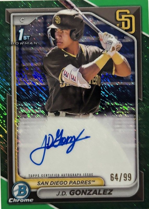 2024 Bowman #CPA-JGO Chrome Prospect Auto - Green Shimmer Refractor /99 (1st)