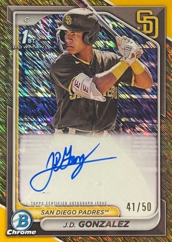 JD Gonzalez 2024 Bowman #CPA-JGO Chrome Prospect Auto - Gold Shimmer Refractor /50 (1st) RAW